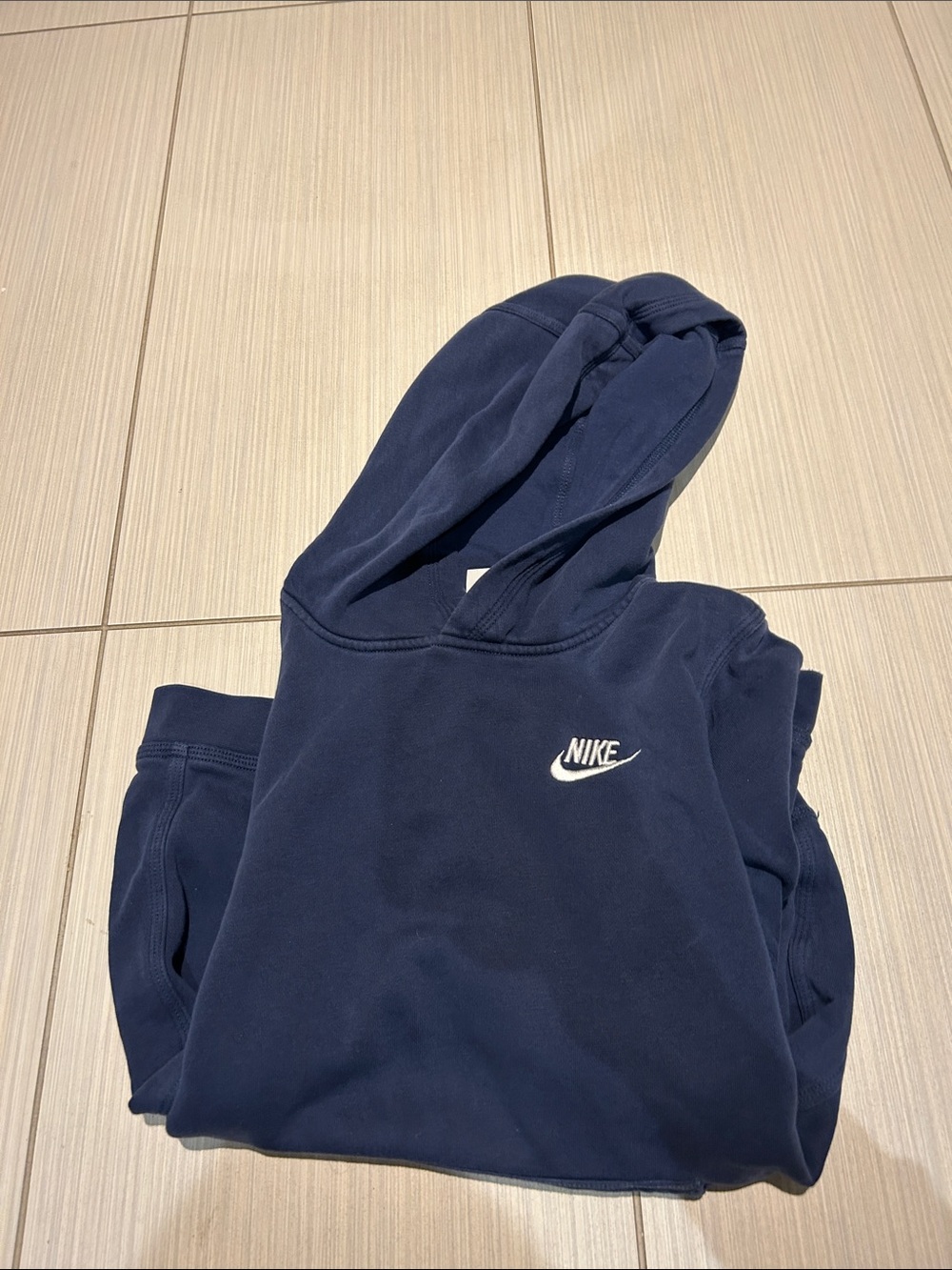 Nike Navy Blue Pullover Hoodie with White Swoosh